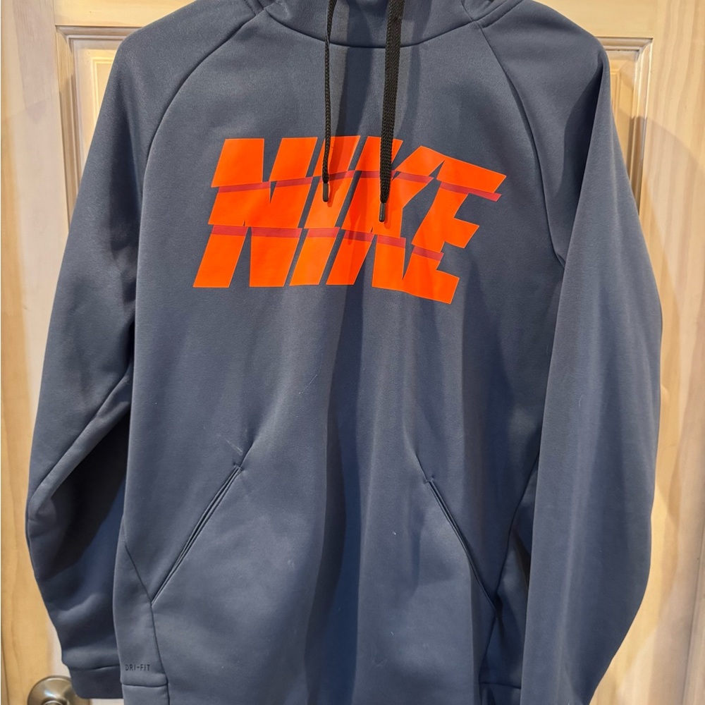 Nike Dark Gray Hoodie with Bright Orange Logo